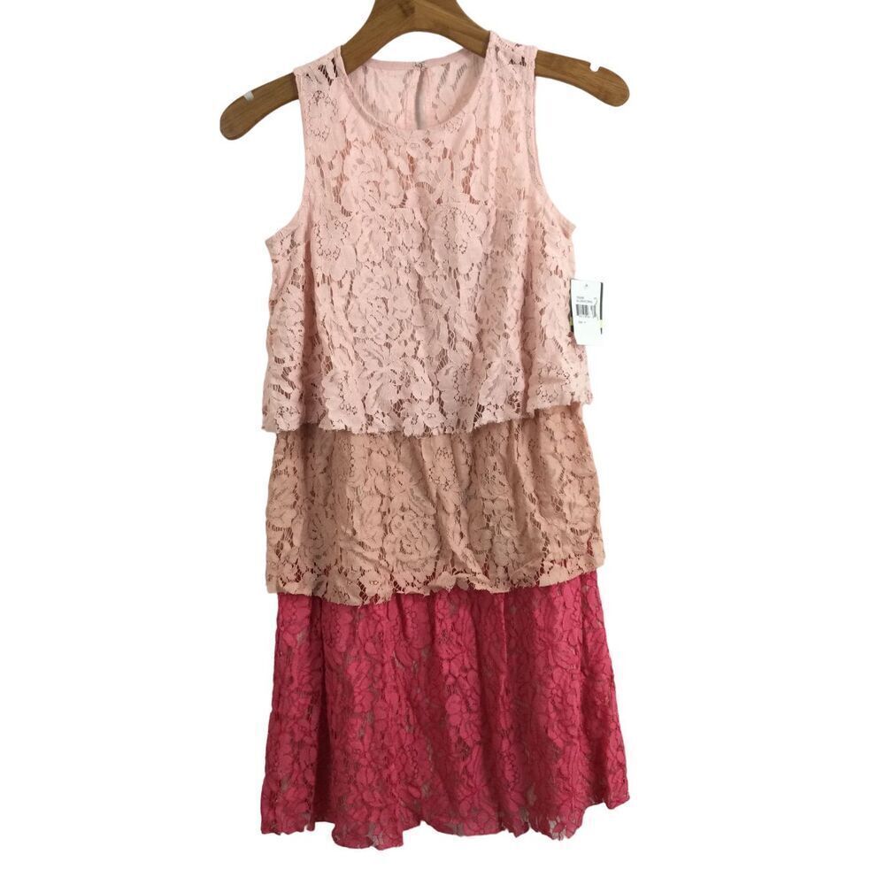 Taylor Womens Triple Tier Sleeveless Lace Dress Blush Coral Size 4 NWT